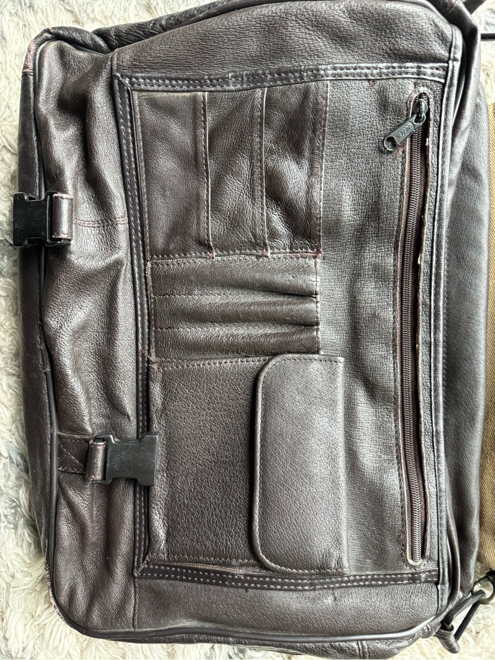Leather Messenger Bag with padded, adjustable strap. Gender neutral. - Picture 6 of 16